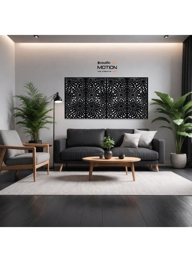أكويستك موشان لوحات ديكور فنية جدارية خشبية من ACOUSTIC MOTION®، تصميم NEXUS مع شريط لاصق مزدوج الوجه، معلق على الحائط باللون الأسود الحديث للمنزل وغرفة المعيشة وغرفة النوم والمكتب والفندق، 25 × 50 × 0.5 سم، مجموعة مكونة من 4 قطع - Image 1